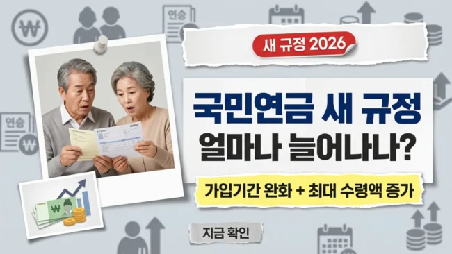 국민연금 새 규정 2026 : 가입 기간 조건 완화, 월 최대 수령액 얼마나 늘어나나?